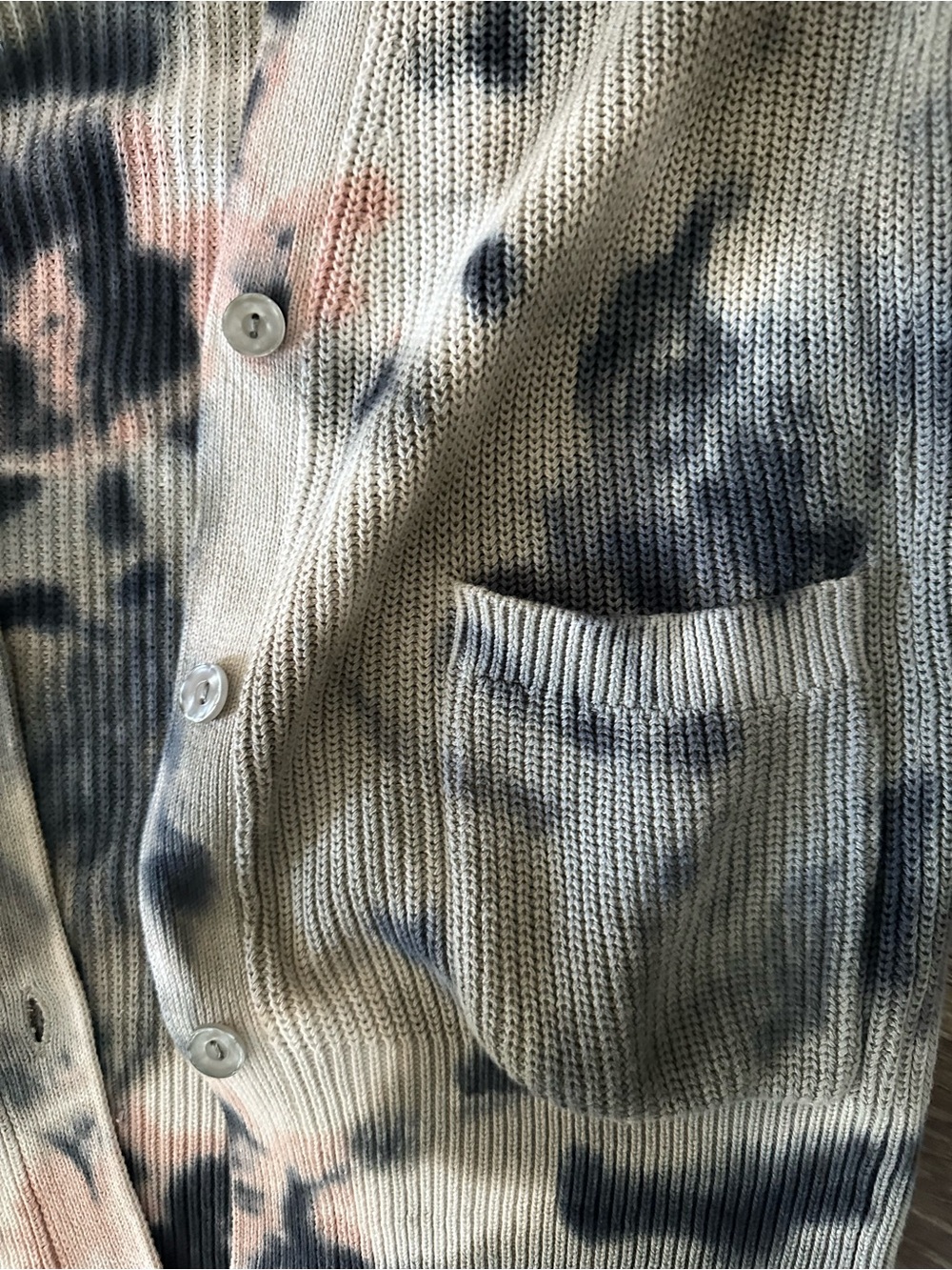 Young Fabulous & Broke Tie-Dye Ribbed Cardigan in Cream, Navy & Blush - Picture 3 of 4